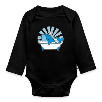 Whale in the Bathtub – Funny Ocean Design - Organic Longsleeve Baby Bodysuit - black - Front