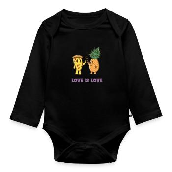 Love Is Love - Hawaiian Pizza Love - Pineapple Pizza - Organic Longsleeve Baby Bodysuit - black - Front