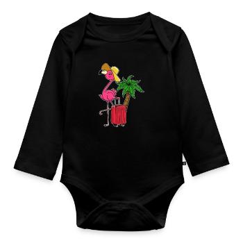 Flamingo Urlaub Ferien Palmen Karibik Reisen Fun - Baby Bio-Langarm-Body - Schwarz - Vorne