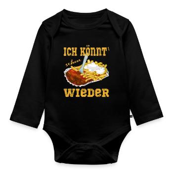 Currywurst Pommes in der Schale - Baby Bio-Langarm-Body - Schwarz - Vorne