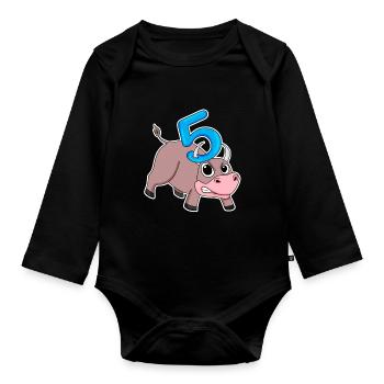 Taureau taureau d'anniversaire pour enfants de 5 ans - Body Bébé bio manches longues - noir - Devant