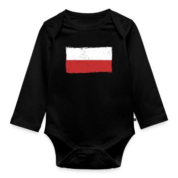 Poland Flag Vintage Polska Flag Used Look Krakow - Organic Longsleeve Baby Bodysuit - black - Front