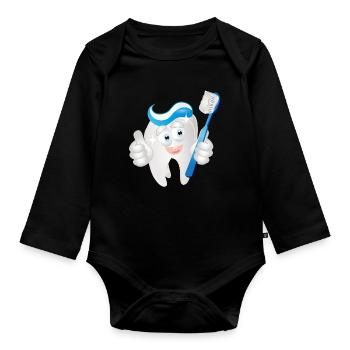 radiant white tooth with toothpaste as a comic - Organic Longsleeve Baby Bodysuit - black - Front