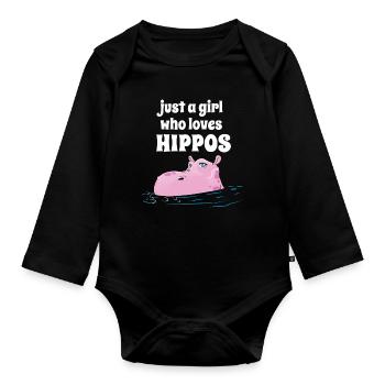 Hippo Hippo Lovers - Organic Longsleeve Baby Bodysuit - black - Front