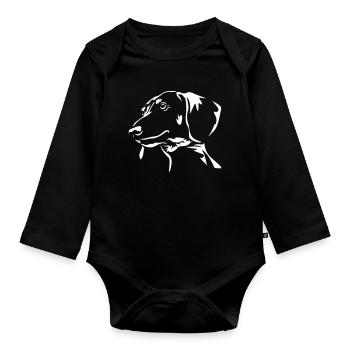 Dackel Kopf "Black Edition - Baby Bio-Langarm-Body - Schwarz - Vorne