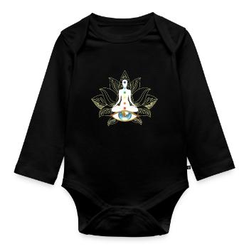 Chakren und Auge: Goldene Meditation - Baby Bio-Langarm-Body - Schwarz - Vorne
