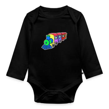 Railway Steam Locomotive Children - Organic Longsleeve Baby Bodysuit - black - Front
