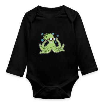 Krake Brille - Baby Bio-Langarm-Body - Schwarz - Vorne