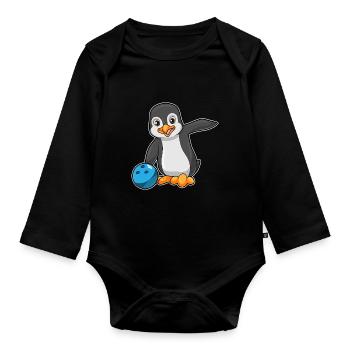 Penguin Bowling Bowling Ball - Organic Longsleeve Baby Bodysuit - black - Front