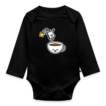 Tea bag tea cup tea drinker tea lover - Organic Longsleeve Baby Bodysuit - black - Front