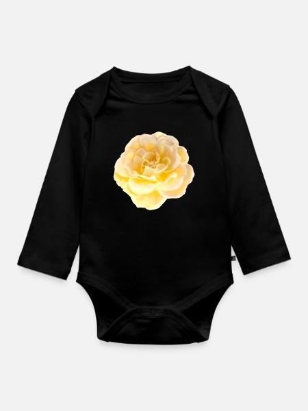 Rose Flower - Organic Longsleeve Baby Bodysuit - black