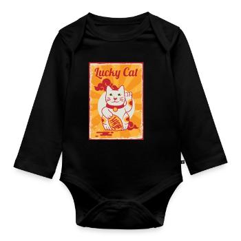 Japanese lucky cat - Organic Longsleeve Baby Bodysuit - black - Front