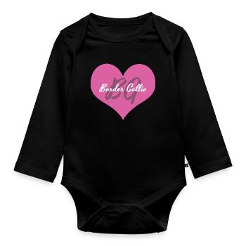 Border Collie - Organic Longsleeve Baby Bodysuit - black - Front
