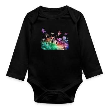 Flower Meadow Galaxy Garden Butterflies - Organic Longsleeve Baby Bodysuit - black - Front