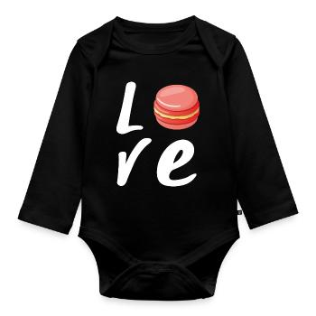 Love Erdbeer-Makron - Geschenk Küche - Baby Bio-Langarm-Body - Schwarz - Vorne