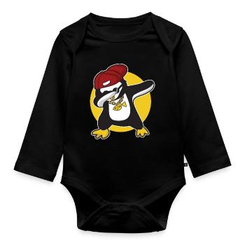 Dabbing Pinguin knuffig - Baby Bio-Langarm-Body - Schwarz - Vorne