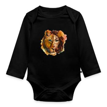Portrait aquarelle de la Femme Tigre - Body Bébé bio manches longues - noir - Devant