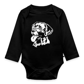 Labrador Kopf "Black Edition" - Baby Bio-Langarm-Body - Schwarz - Vorne