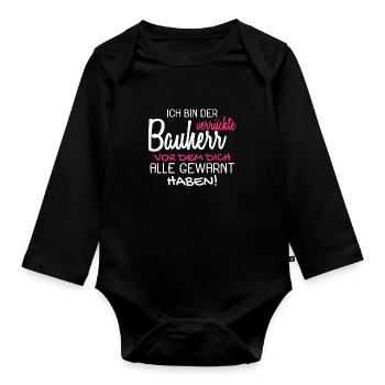 Bauherr Bauherren Baubeginn Hausbau Geschenk - Baby Bio-Langarm-Body - Schwarz - Vorne