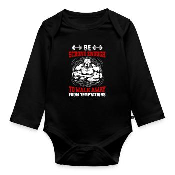 Gym Fitness Bodybuilder Muscle Building Motivation - Organic Longsleeve Baby Bodysuit - black - Front