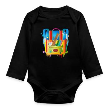 kunterbunter Schulranzen mit Schulzubehör - Baby Bio-Langarm-Body - Schwarz - Vorne