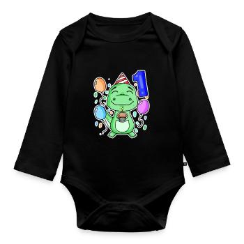 1st birthday - 1 year old - Organic Longsleeve Baby Bodysuit - black - Front