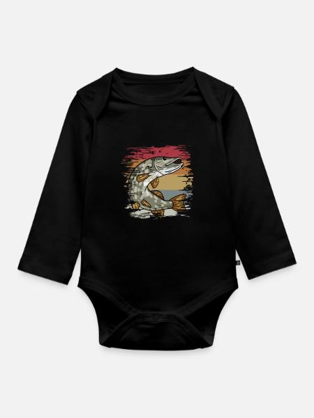 Hecht Angeln Retro - Baby Bio-Langarm-Body - Schwarz