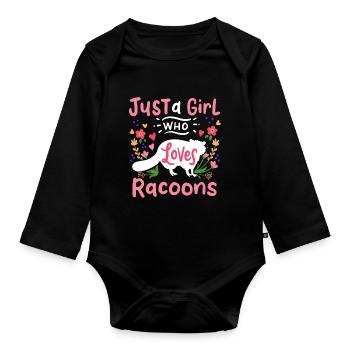 Raccoons Raccoon Lovers - Organic Longsleeve Baby Bodysuit - black - Front