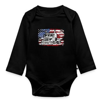 Camion USA Drapeau Chauffeur de camion - Body Bébé bio manches longues - noir - Devant