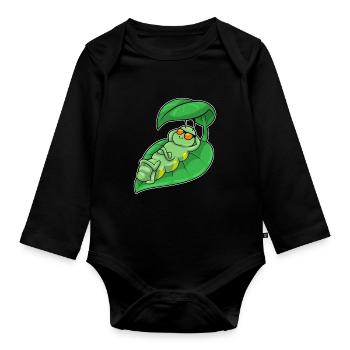 Caterpillar with leaf as parasol - Organic Longsleeve Baby Bodysuit - black - Front