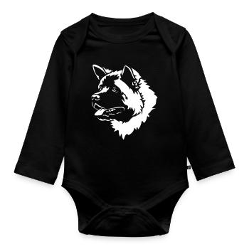 American Akita Kopf "Black Edition" - Baby Bio-Langarm-Body - Schwarz - Vorne