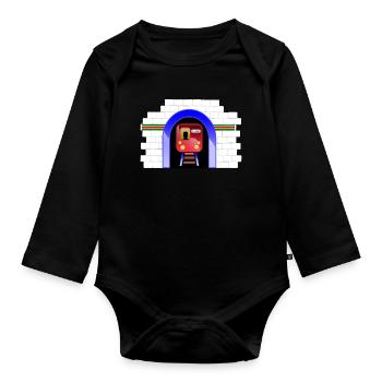Blue Tunnel Train in Archway - Organic Longsleeve Baby Bodysuit - black - Front