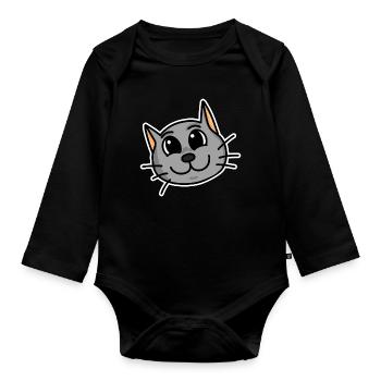 Cute cat head - Organic Longsleeve Baby Bodysuit - black - Front