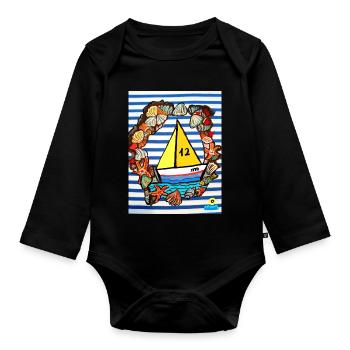EC Holiday I Boat I Sea I maritim - Organic Longsleeve Baby Bodysuit - black - Front