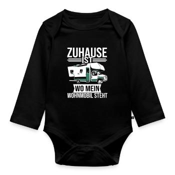 Camping Wohnmobil Camper Geschenk - Baby Bio-Langarm-Body - Schwarz - Vorne