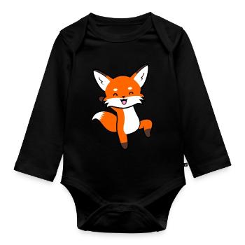 Fröhlicher Fuchs Kinder Füchse - Baby Bio-Langarm-Body - Schwarz - Vorne