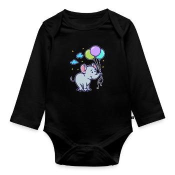 Drôle animal Cool Bébé Éléphant - Body Bébé bio manches longues - noir - Devant