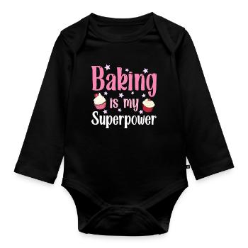 Backen Bäcker Bäckerin - Baby Bio-Langarm-Body - Schwarz - Vorne