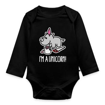 I'm a unicorn rhino funny chubby BBW Plus Size - Organic Longsleeve Baby Bodysuit - black - Front