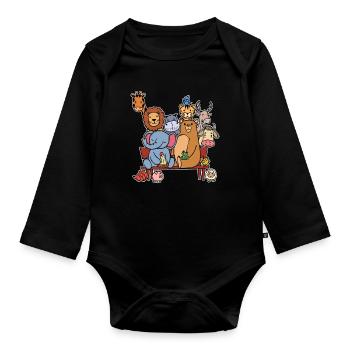 Living creatures wildlife - Organic Longsleeve Baby Bodysuit - black - Front