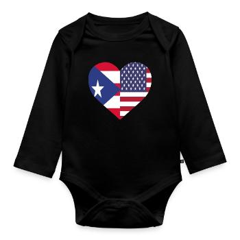 Puerto Rico Flagge Herz Design für Boricua USA - Baby Bio-Langarm-Body - Schwarz - Vorne