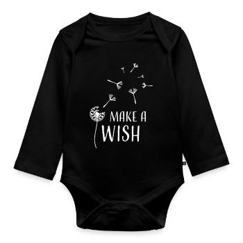 Pusteblume make a wish weiss - Baby Bio-Langarm-Body - Schwarz - Vorne
