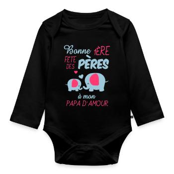 bonne 1ere fete des peres - Body Bébé bio manches longues - noir - Devant