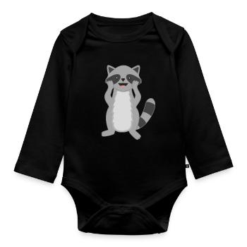 Raccoon Raccoons - Organic Longsleeve Baby Bodysuit - black - Front
