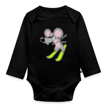 Mouse Skier Ski - Organic Longsleeve Baby Bodysuit - black - Front