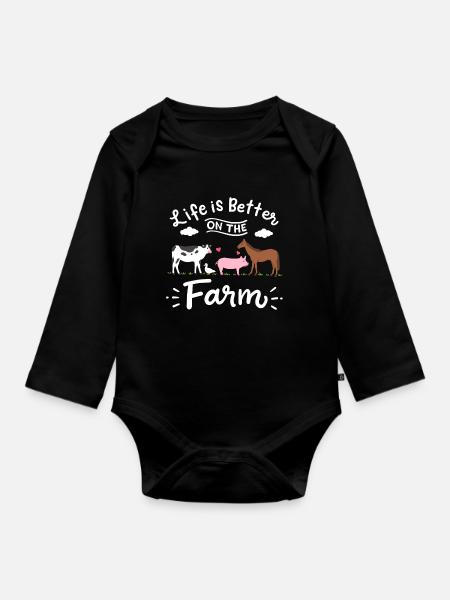 Bauernhof Landwirtschaft Nutztiere - Baby Bio-Langarm-Body - Schwarz