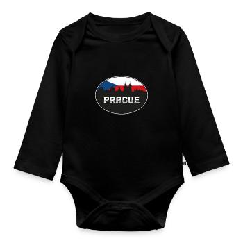 Prag Czechia Skyline Silhouette Tschechische Flagge Trav - Baby Bio-Langarm-Body - Schwarz - Vorne
