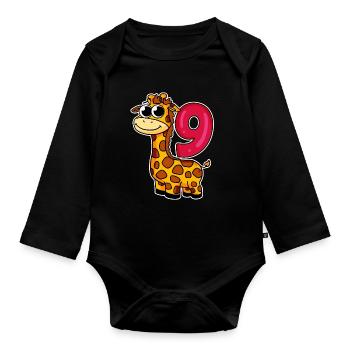 9 anniversaire Girafe - 9 ans - Body Bébé bio manches longues - noir - Devant