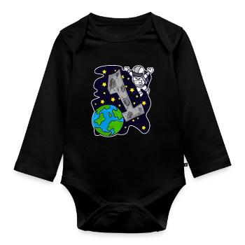 1 anniversaire astronaute garçons Anniversaire d’enfant - Body Bébé bio manches longues - noir - Devant