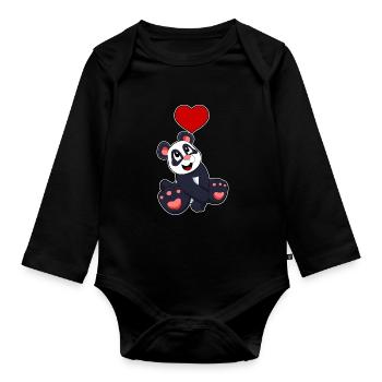 Panda Herz - Baby Bio-Langarm-Body - Schwarz - Vorne